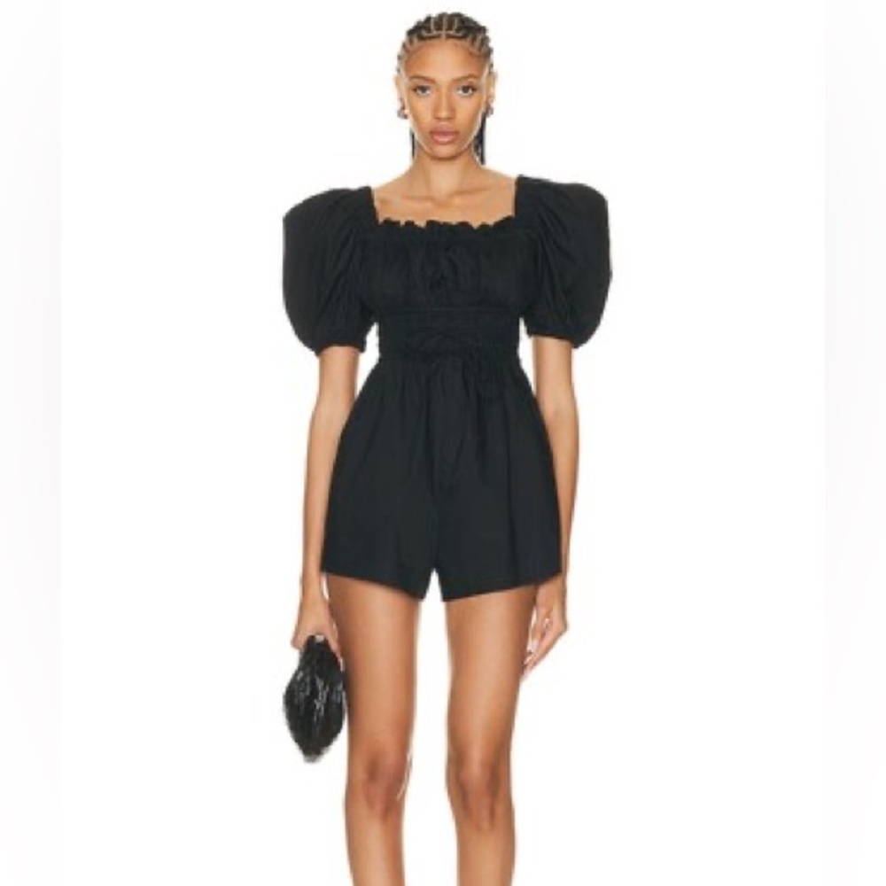 Ulla Johnson Black Puff Sleeve Smocked Romper 6